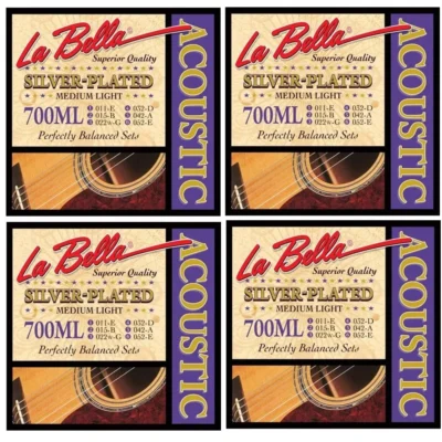 La Bella Silver-Plated Acoustic Guitar Strings 700ML Medium Light 4 SETS