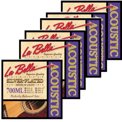 6 x La Bella Silver-Plated Acoustic Guitar Strings 700ML Medium Light 11 - 52