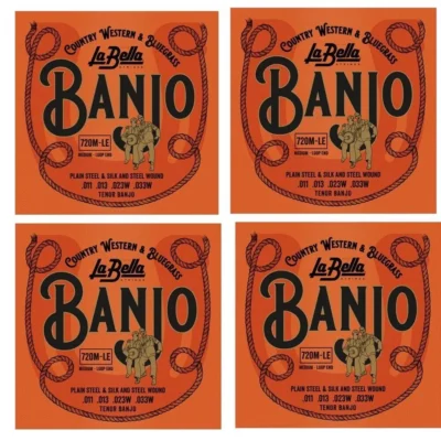La Bella 720M Tenor Banjo Silk and Steel Medium Gauge Loop Ends - 4 Sets