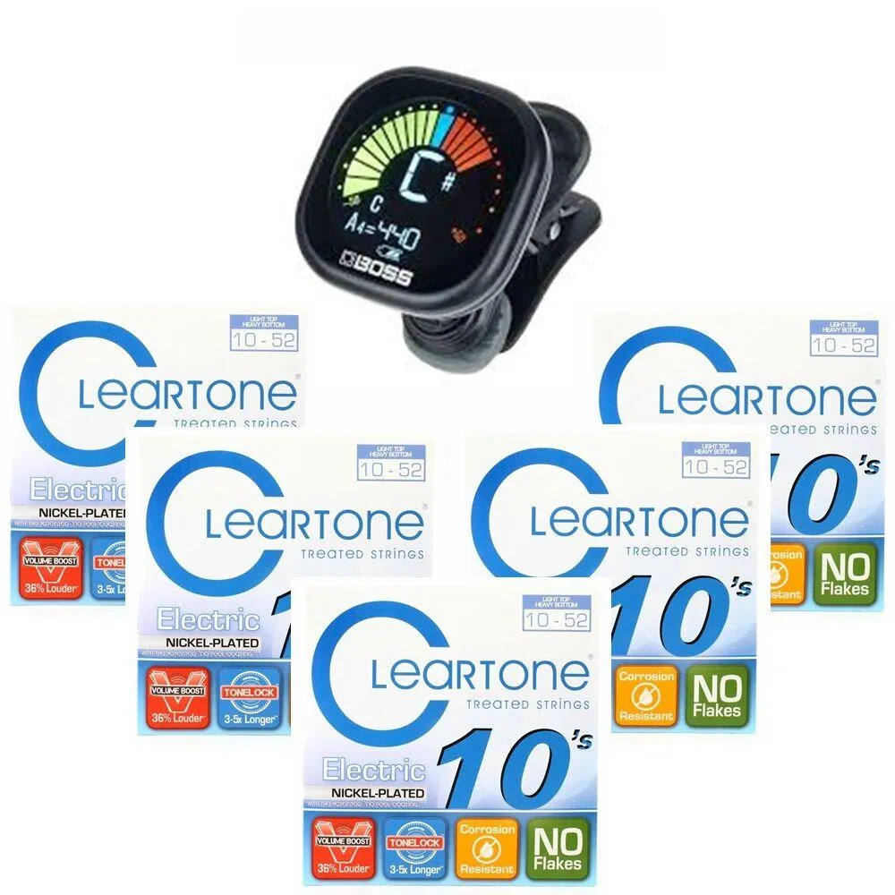 Cleartone Electric Guitar strings 10 -52 x 5 sets + Boss TU-05 Tuner