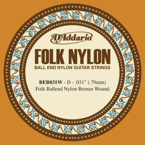 D'Addario BEB031W Folk Nylon Guitar Single String, Bronze Wound, Ball End.031