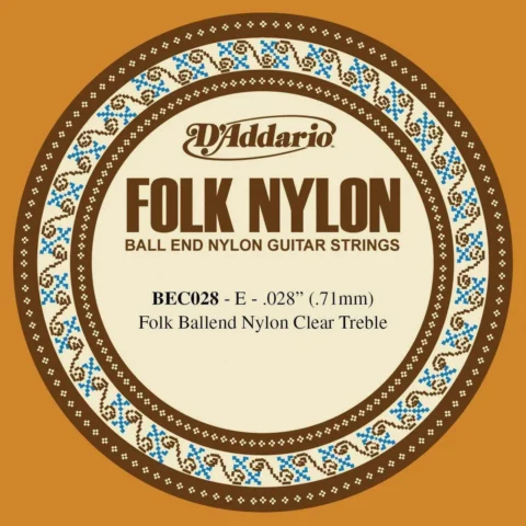 D'Addario BEC028 Folk Nylon Guitar Single String, Clear Nylon, Ball End.028