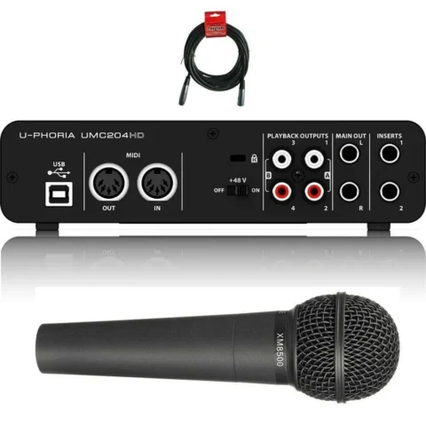Behringer U-PHORIA UMC204HD USB 2.0 Audio Recording Interface + XM8500 Mic & xlr