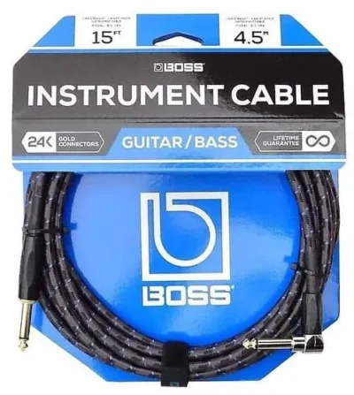 Boss BIC15A Straight 1/4" to Right Angle Instrument Cable 15ft  - 4.5M