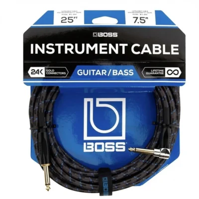 Boss BIC-25 Straight 1/4" to Right Angle  Instrument Cable 25ft  - 7.5M