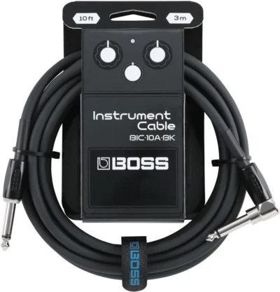 Boss BIC10A Right-Angle 1/4" to Straight 1/4" Instrument Cable - 10ft - Black