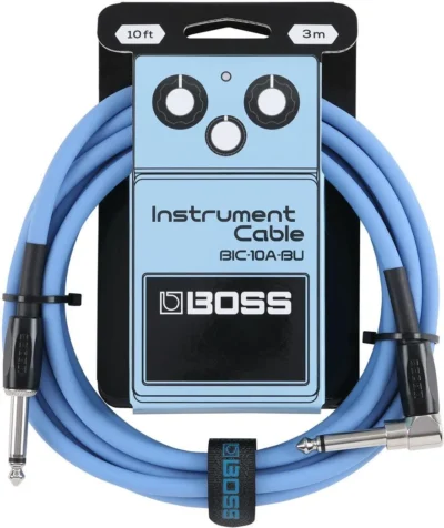 Boss BIC10A Right-Angle 1/4" to Straight 1/4" Instrument Cable - 10ft - Blue