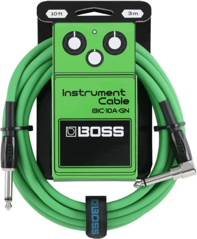 Boss BIC10A Right-Angle 1/4" to Straight 1/4" Instrument Cable - 10ft - Green
