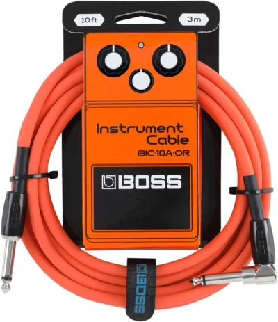 Boss BIC10A Right-Angle 1/4" to Straight 1/4" Instrument Cable - 10ft - Orange