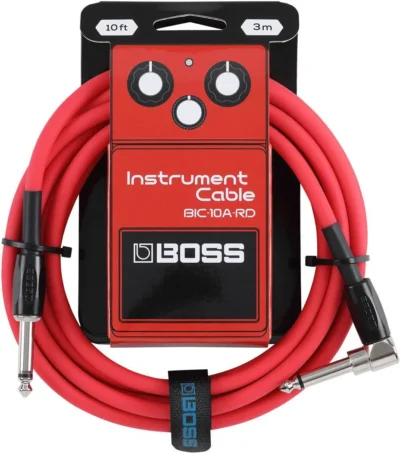 Boss BIC10A Right-Angle 1/4" to Straight 1/4" Instrument Cable - 10ft - Red