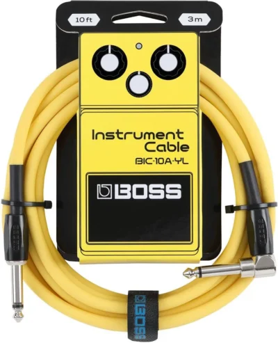 Boss BIC10A Right-Angle 1/4" to Straight 1/4" Instrument Cable - 10ft - Yellow