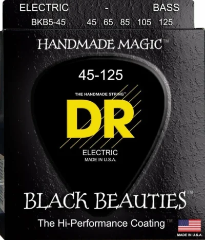 DR BKB5-45 Black Beauties Coated Medium 5-String Bass Guitar Strings (45-125)