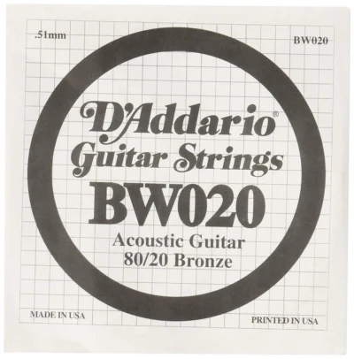 D'Addario BW020 Bronze Wound Acoustic Guitar Single String .020