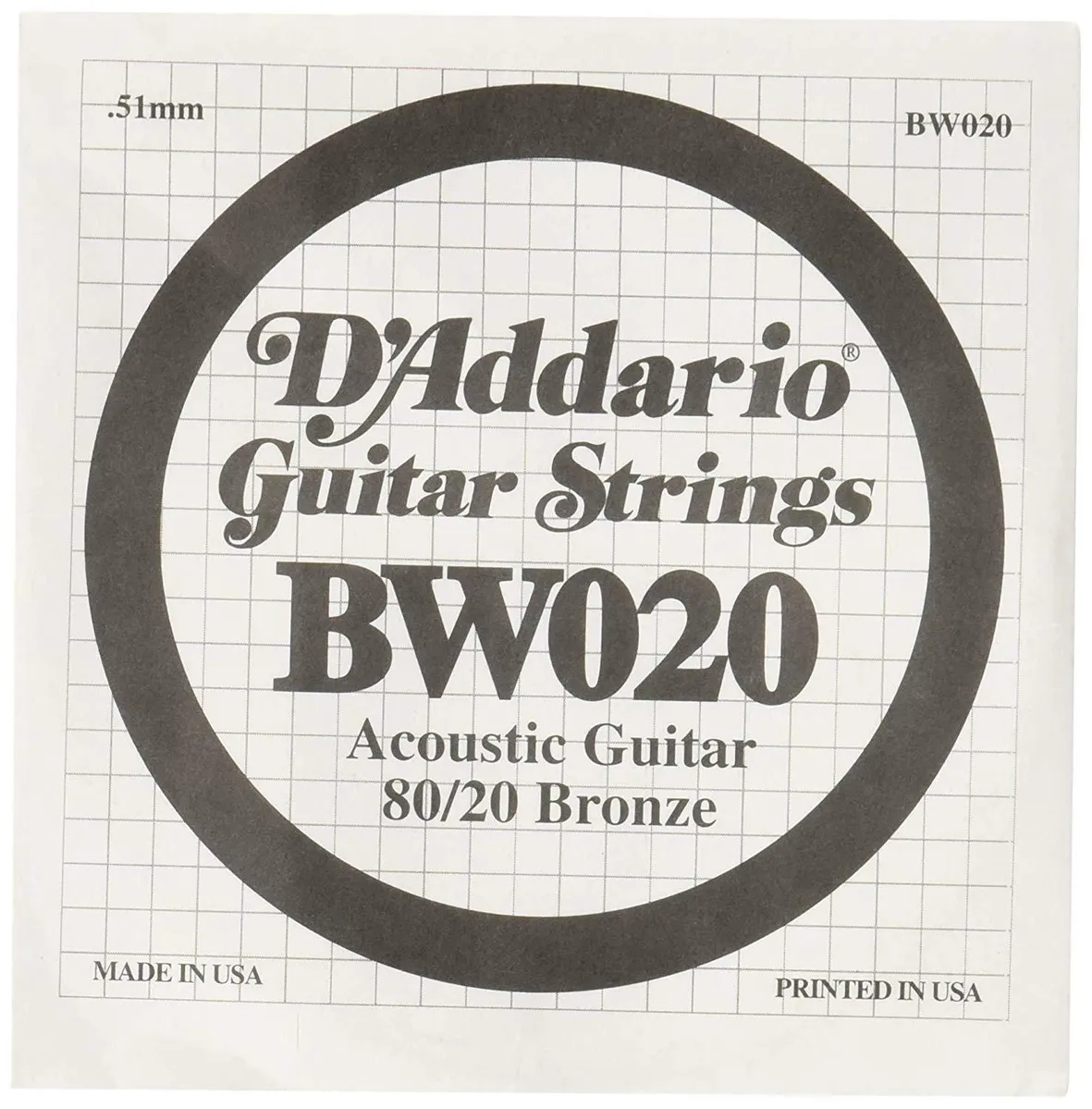 D'Addario BW020 Bronze Wound Acoustic Guitar Single String .020