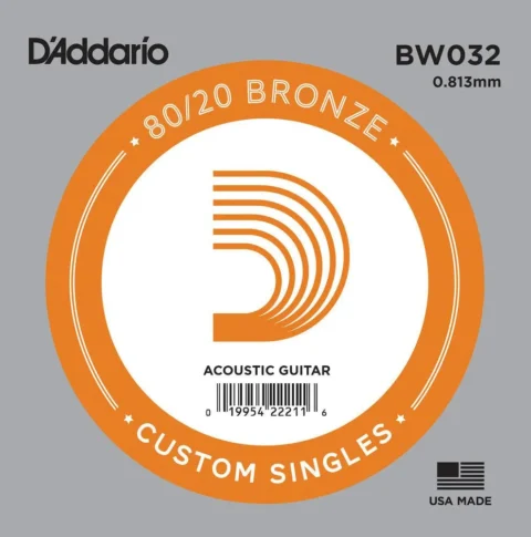 D'Addario 80/20 Bronze Wound Acoustic Guitar Single String, .032