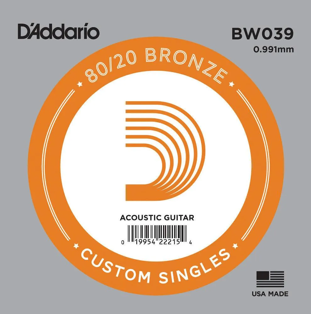 D'Addario BW039 Bronze Wound Acoustic Guitar Single String, .039