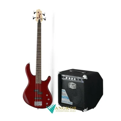 Cort Action PJ Bass Guitar Open Pore Black Cherry Scale 34" with 15W Bass Amp