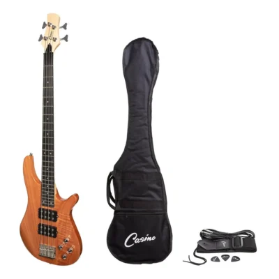 Casino '24 Series' Mahogany Tune-Style Electric Bass Guitar Set (Natural Gloss)