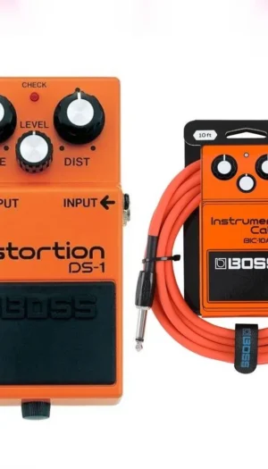 Boss DS1 Distortion Guitar Effects Pedal with Boss BIC10AOR Instrument Cable