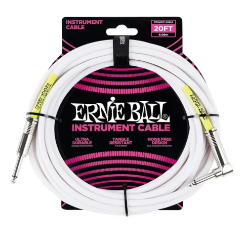 Ernie Ball Instrument Cable 20' Straight / Angled - White - 6m