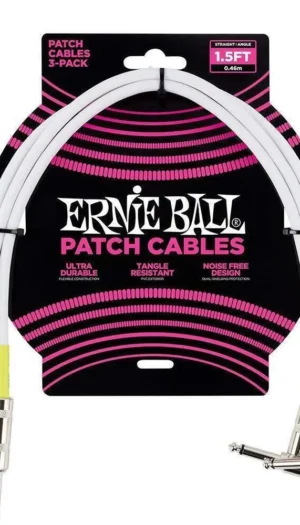 Ernie Ball 1.5 ft Straight / Angled Instrument Cable - White - 0.45m 3 Cables
