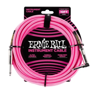 Ernie Ball Straight / Right Angle Instrument Cable - 10 foot Neon Pink