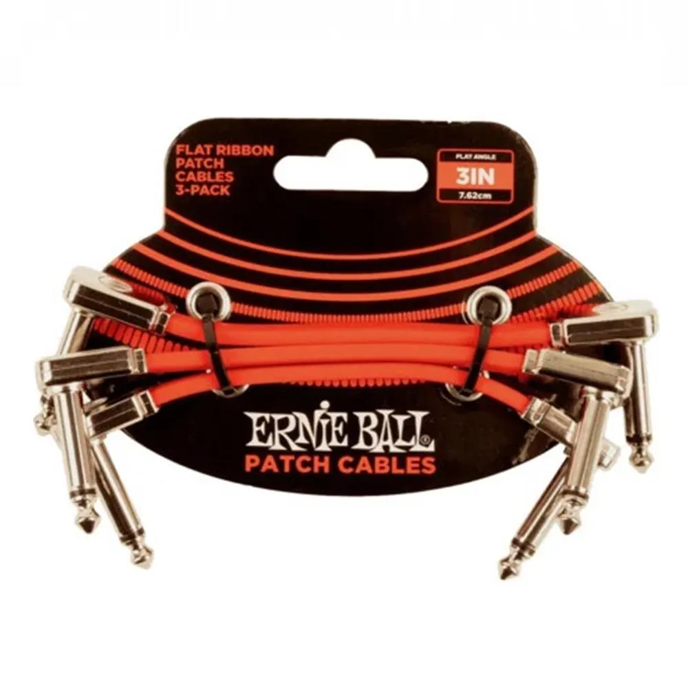 Ernie Ball Flat Ribbon Pedalboard Patch Cable - 3-inch, Red 3 Pack