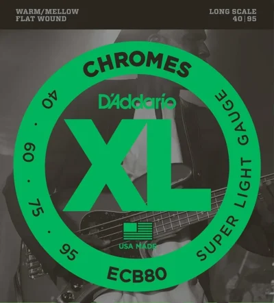 D'Addario ECB80  Chromes Flat Wound Bass Strings super Light 40 - 95 Long Scale