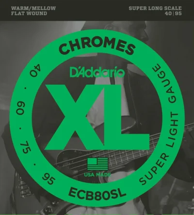 D'Addario ECB80SL Chromes Bass Guitar Strings, Super Long Scale, Extra Light
