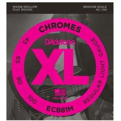 D'Addario ECB81M Chromes Flatwound Bass Guitar Strings Light 45-100 Med Scale