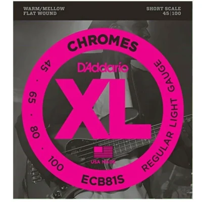 D'Addario ECB81S  Chromes Flatwound Bass Guitar Strings Light 45-100 Short Scale