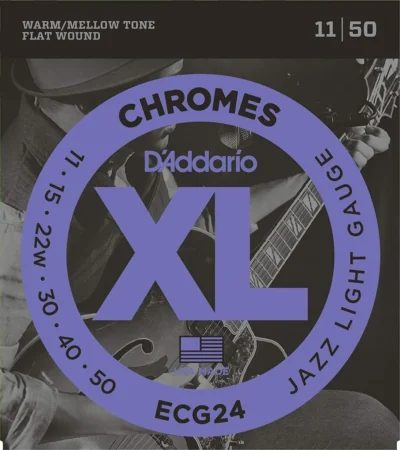 D'Addario ECG24 Chromes Flat Wound Jazz Light Electric Guitar Strings 11 - 50