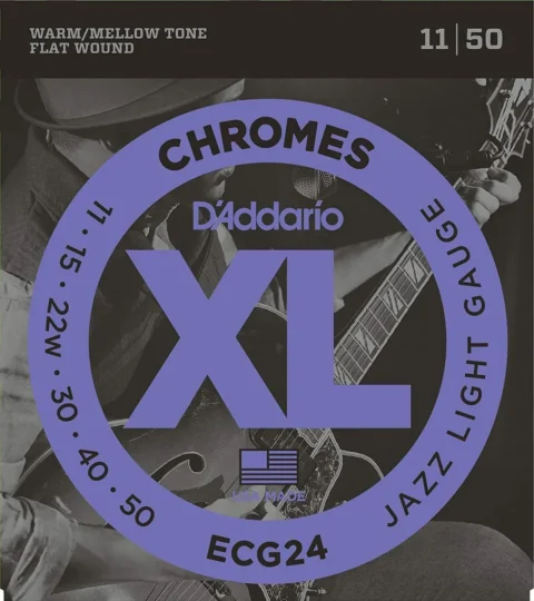 D'Addario ECG24 Chromes Flat Wound Jazz Light Electric Guitar Strings 11 - 50