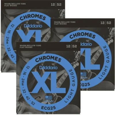 3 sets D'Addario ECG25 Chromes Flat Wound Light Electric Guitar Strings 12  -52