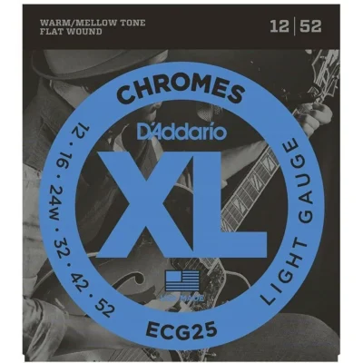 D'Addario ECG25 Chromes Flat Wound Light Electric Guitar Strings 12  -52