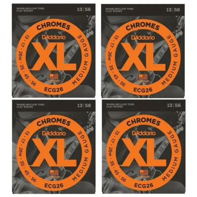 D'Addario ECG26 Chromes Flat Wound Medium Electric Guitar Strings 13 - 56 - 4 Sets