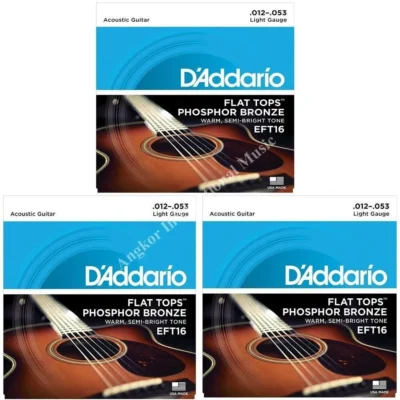 3 x D'Addario EFT16 Flat Top P/B Light Acoustic Guitar Strings 12 - 53