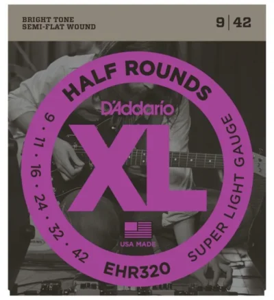 D'Addario EHR320 Half Round Super Light Electric Guitar Strings   9 - 42