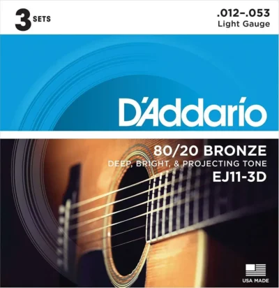 D'Addario EJ11 3 Sets  80/20 Bronze Light Acoustic Guitar Strings EJ11-3D