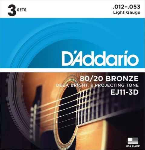 D'Addario EJ11 3 Sets  80/20 Bronze Light Acoustic Guitar Strings EJ11-3D