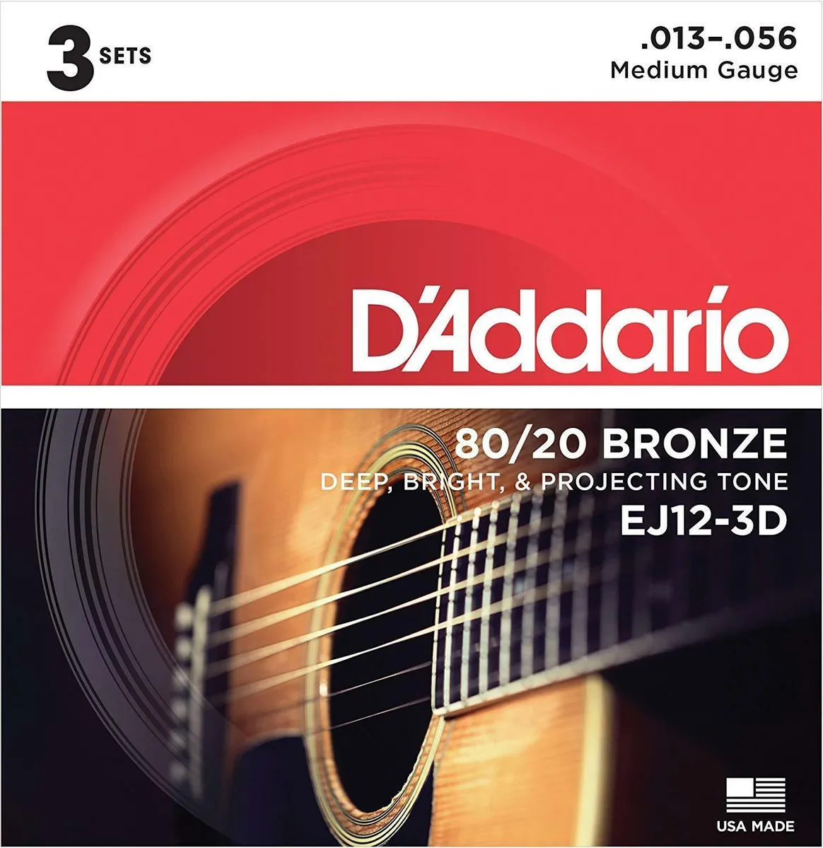 D'addario EJ12 3 sets 80/20 Bronze, Medium Acoustic Guitar Strings , 13 - 56