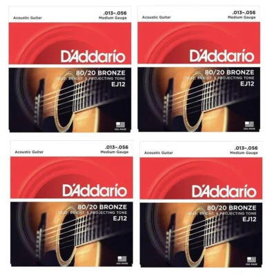 D'Addario EJ12 80/20 Bronze  Acoustic Guitar Strings 13 - 56  - 4 SETS