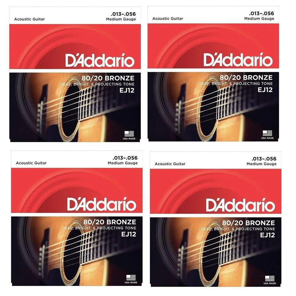 D'Addario EJ12 80/20 Bronze Acoustic Guitar Strings 13 - 56 - 4 SETS