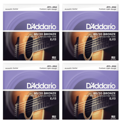 D'Addario EJ13 80/20 Bronze Custom Light  Acoustic Guitar Strings 4 Sets