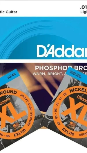 D'Addario EXL110 x 2 electric strings 1 x EJ16 Acoustic Guitar Strings