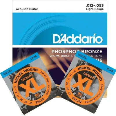 D'Addario EXL110 x 2 electric strings 1 x EJ16 Acoustic Guitar Strings
