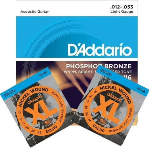 D'Addario EXL110 x 2 electric strings 1 x EJ16 Acoustic Guitar Strings