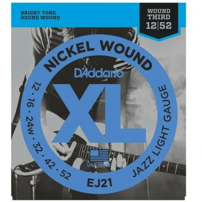 D'Addario EJ21 Nickel Wound Electric Guitar Strings, Jazz Light, 12 - 52