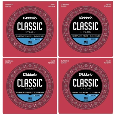 D'Addario EJ27H 4 Sets Student Nylon Classical Guitar Strings, Hard Tension