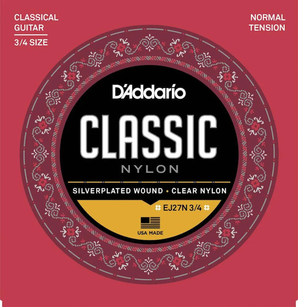 D'Addario EJ27N 3/4 Student Nylon Fractional Classical Guitar Strings, Normal Tension